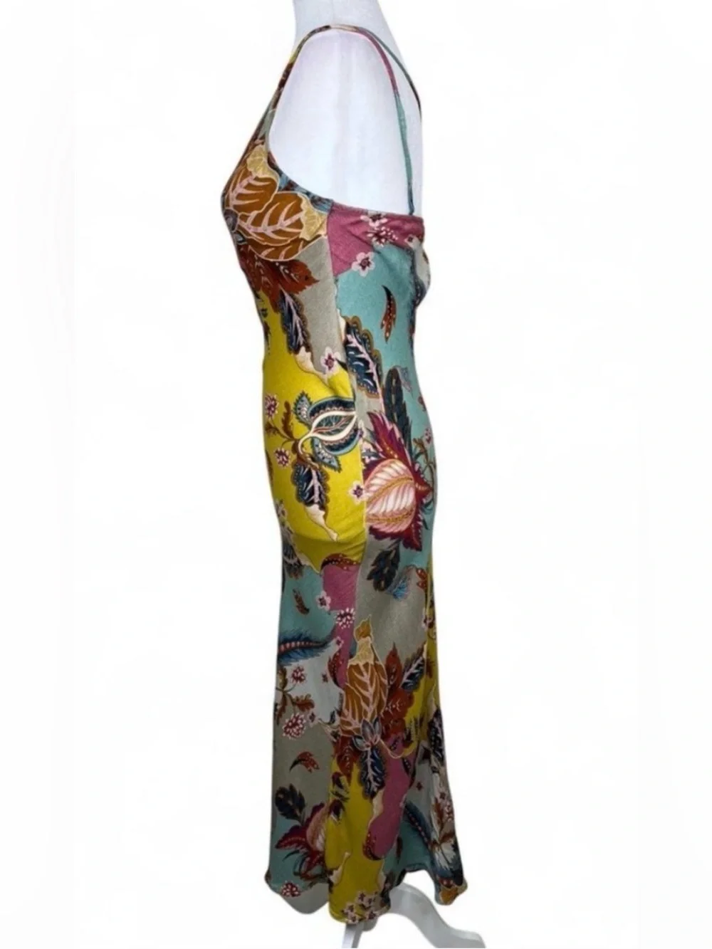 BL-NK Anthropologie One Shoulder Floral Slip Maxi Dress Multicolor Size 6 Boho - Picture 9 of 11